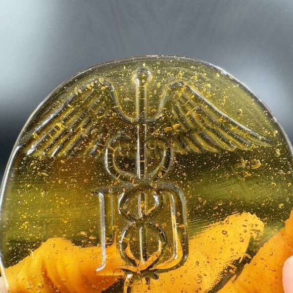 Vintage Hand Made Amber Medical Sign Decorative Plate Dish With Small Bubbles - Picture 7 of 14